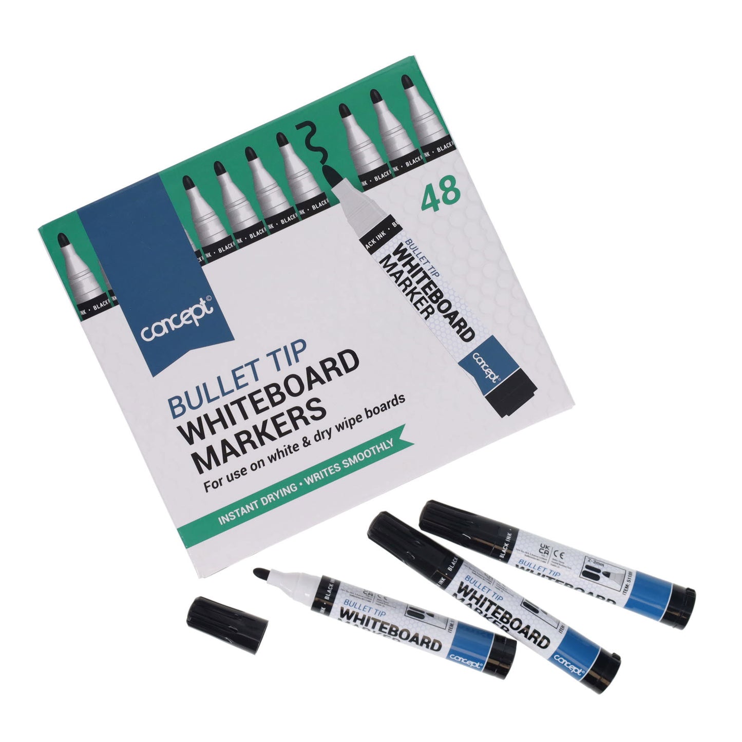 Box of 48 Bullet Tip Black Whiteboard Markers by Concept