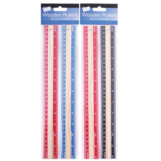 Just Stationery 12 inch Wooden Rulers (Pack of 2)