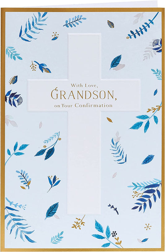 Blue Leaf Design Confirmation Card for Grandson