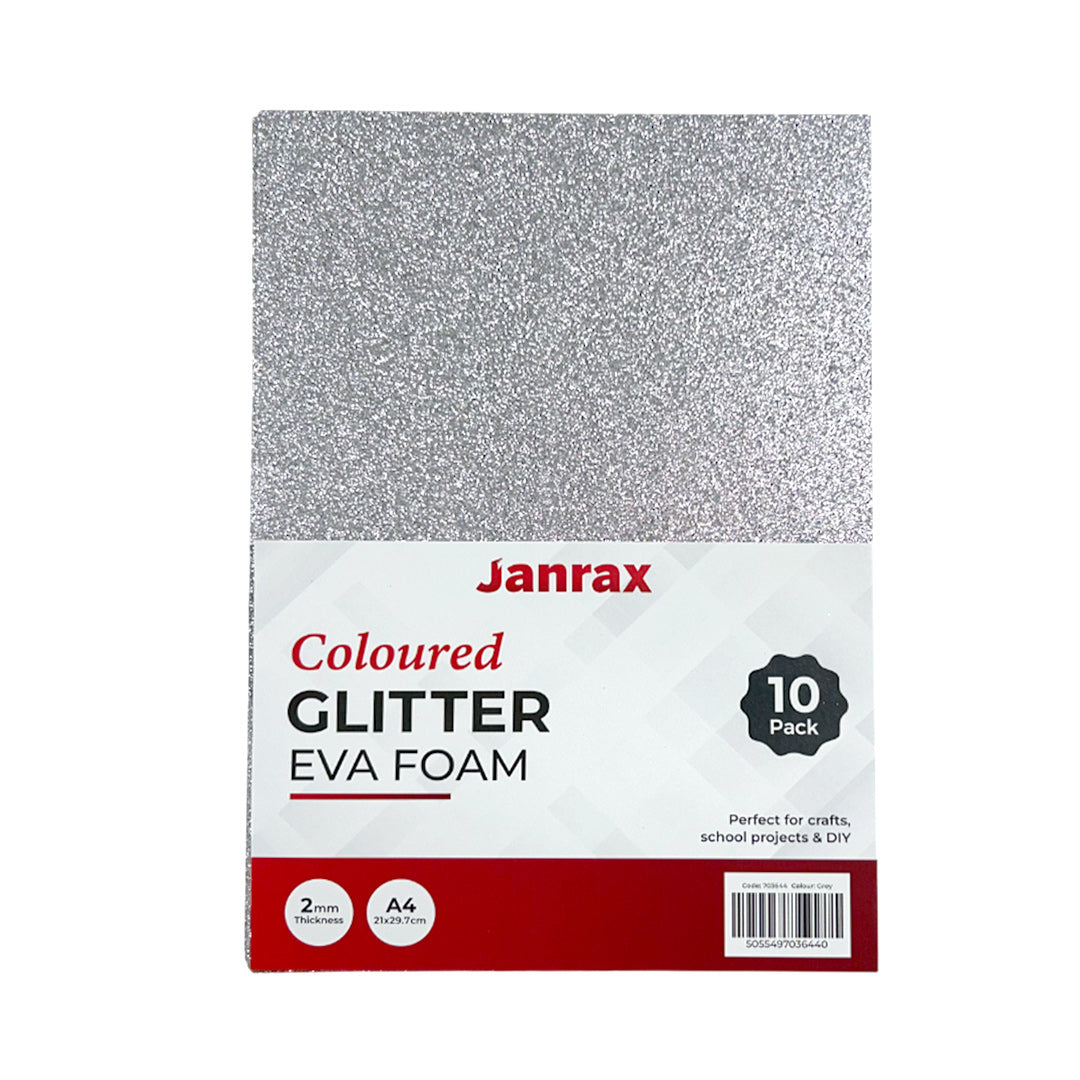 Pack of 50 A4 Silver Glitter EVA Foam Sheets