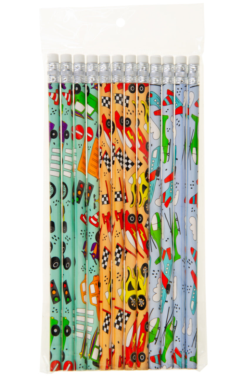 Pack of 12 Vehicles Design Pencils with Eraser
