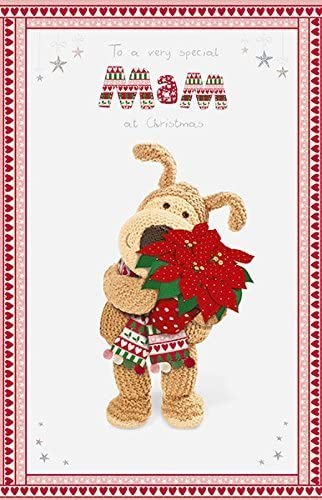 Boofle Mam Christmas Card with Christmas Poinsettia Red