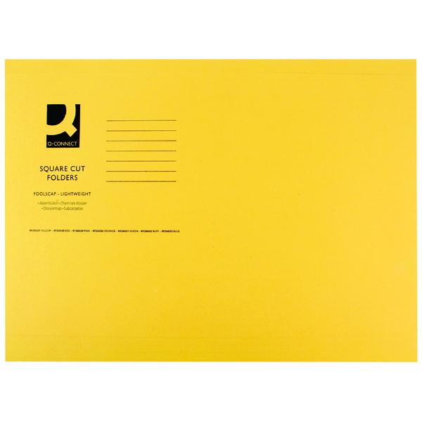 Q-Connect Square Cut Folder Lightweight 180gsm Foolscap Yellow (Pack of 100) KF26027