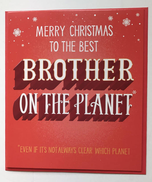 Best Brother On The Planet Christmas Card Embellished Xmas Cards