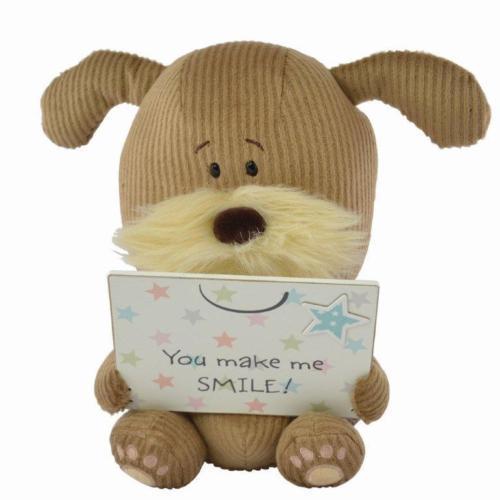 Lots of Woof Soft Toy Dog Holding a Plaque - You make me SMILE 8"