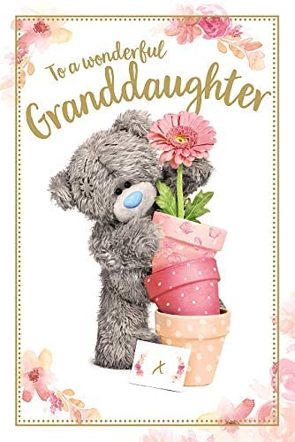 Granddaughter Photo Finish Birthday Card with Bear With Flower Pots