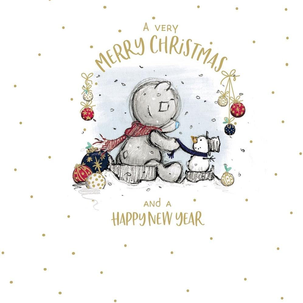 Bear Sat With Little Snowman Christmas Card