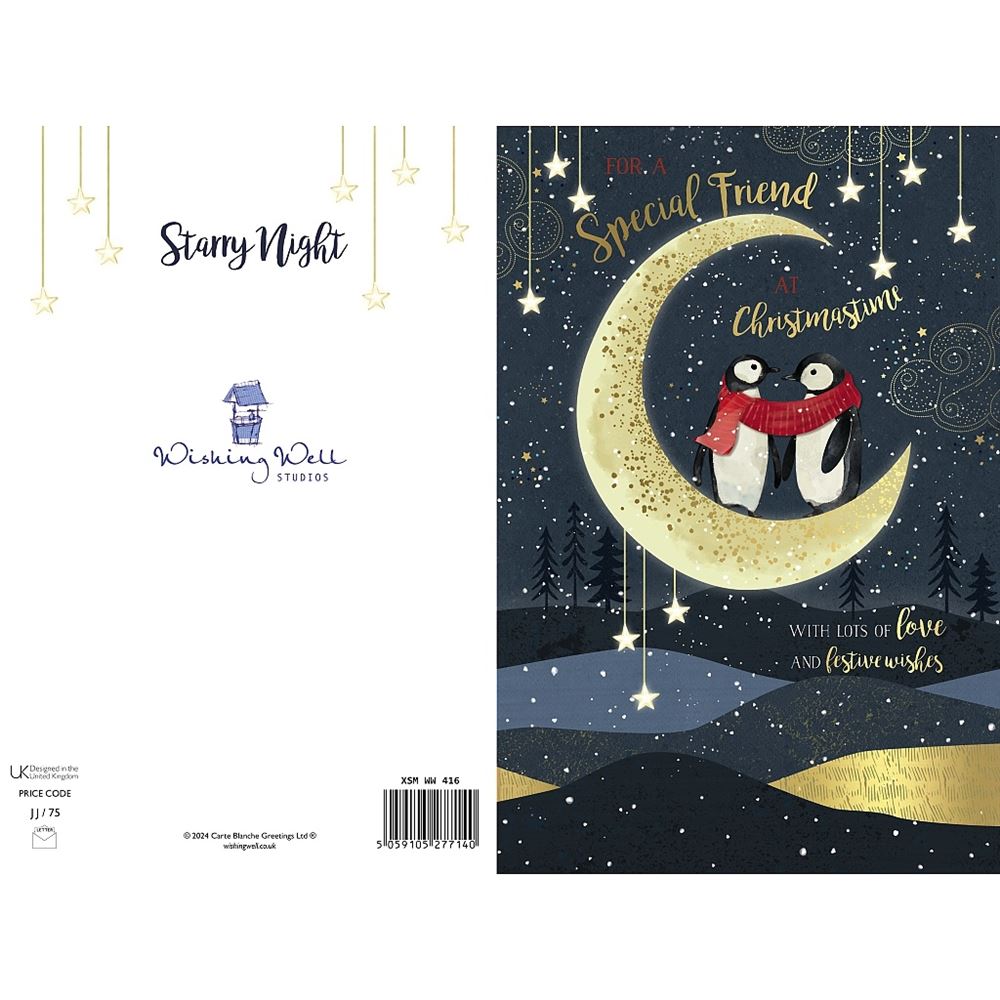 Penguins Stood on Moon Special Friend Christmas Card