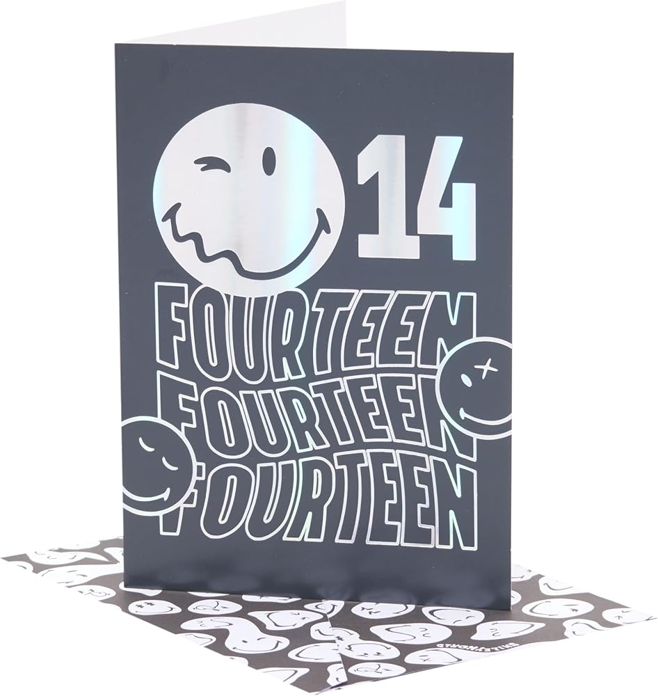 Smiley Silver Foil Design 14th Birthday Card