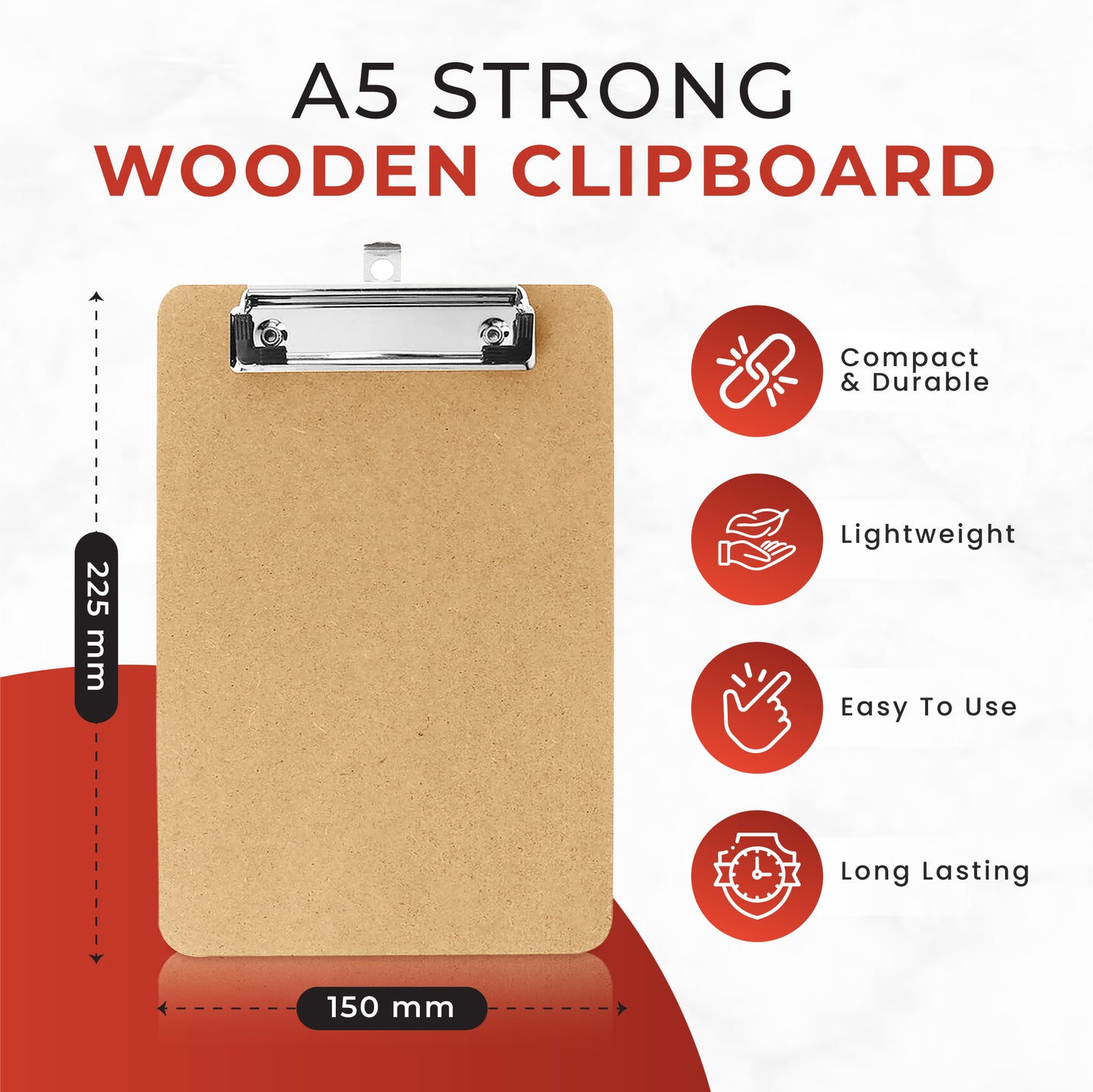 Pack of 12 A5 Quality Wooden Clipboards with Hanging Hole