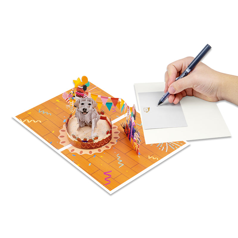 Party Pup 3D Dog on Cake Pop Up Birthday Card