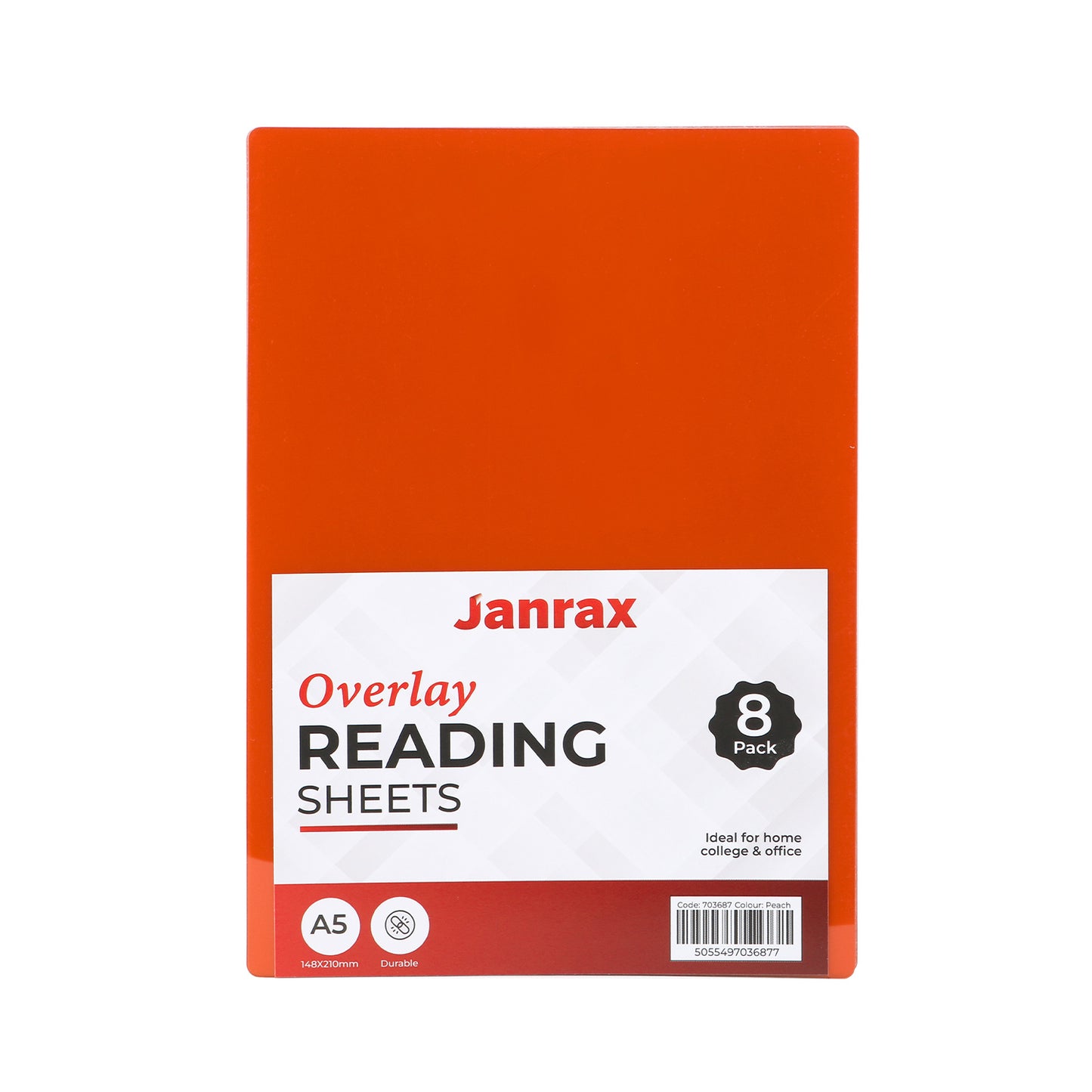 Pack of 24 A5 Plain Peach Dyslexia Overlay Reading Sheets – PET Material, Rounded Corners