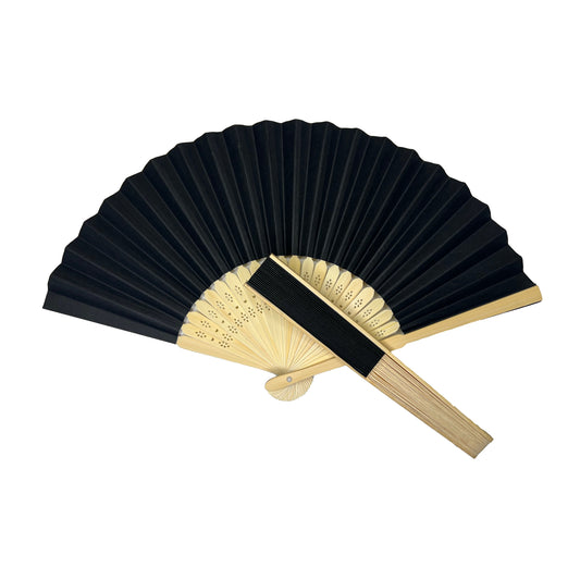 Pack of 50 Black Paper Foldable Hand Held Bamboo Wooden Fans by Parev