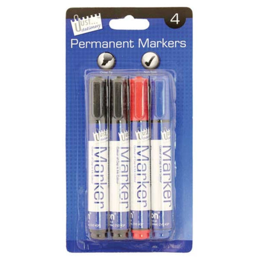 Just Stationery Chisel Tip B/C Permanent Markers (Pack of 4)