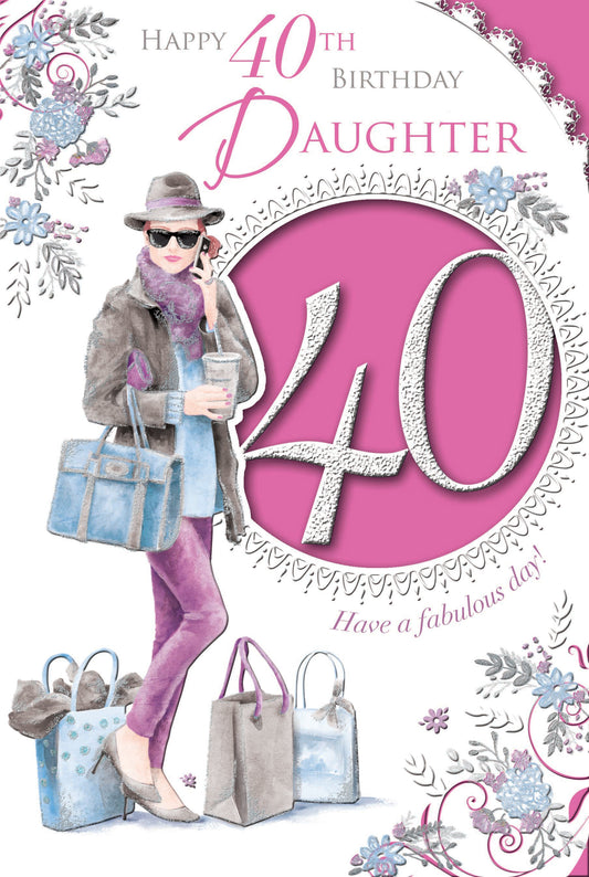 Happy 40th Birthday Daughter Lady With Shopping Bag Design Celebrity Style Card