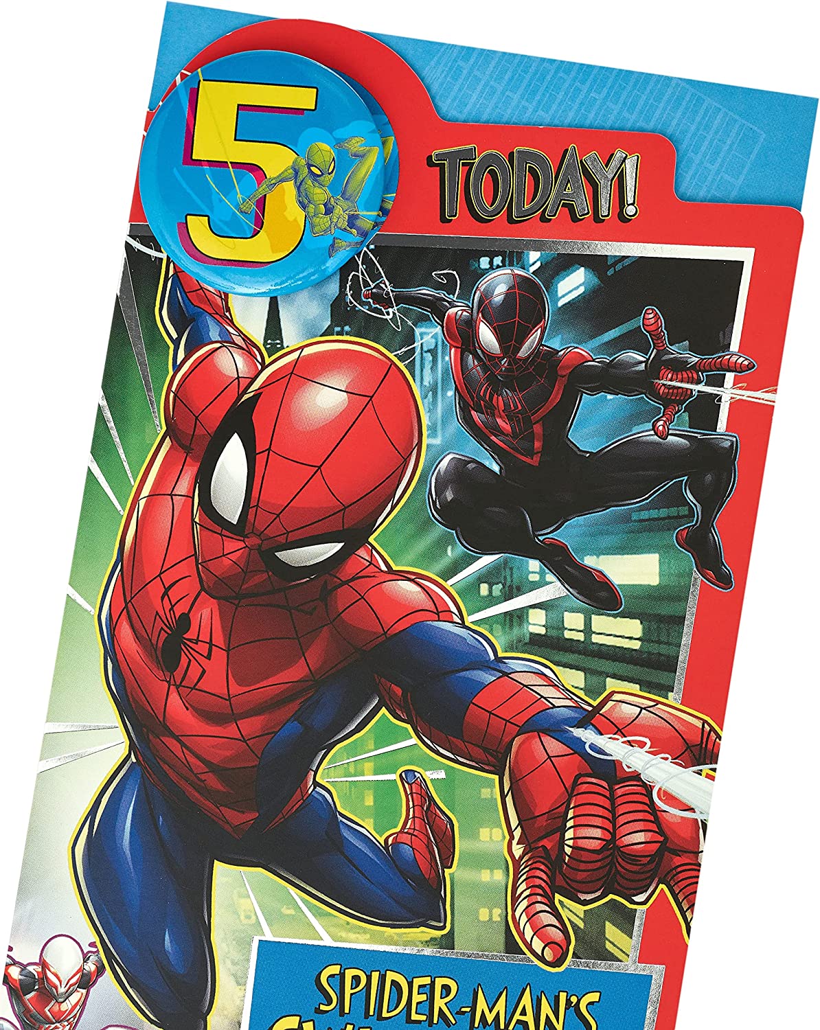 Marvel Spider Man 5th Birthday Card with Badge
