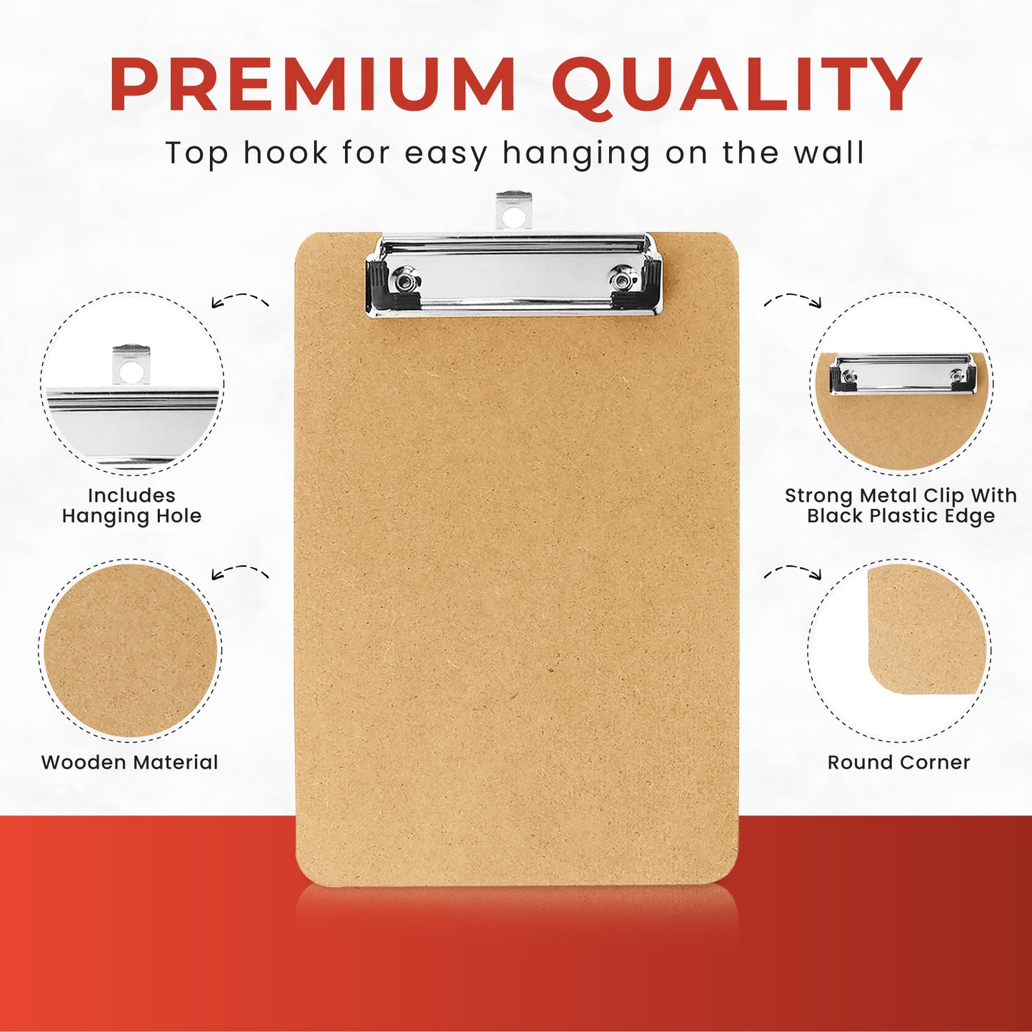 Pack of 12 A5 Quality Wooden Clipboards with Hanging Hole