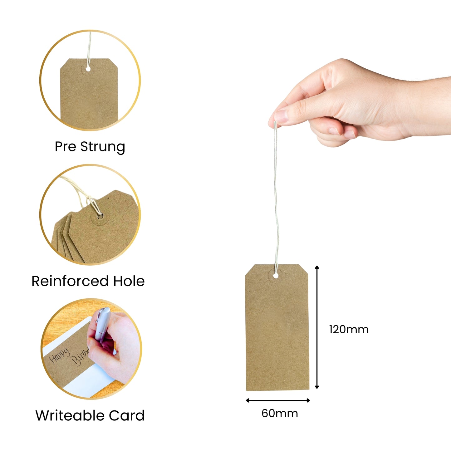 Pack of 200 Brown Buff Strung Tags 120mm x 60mm