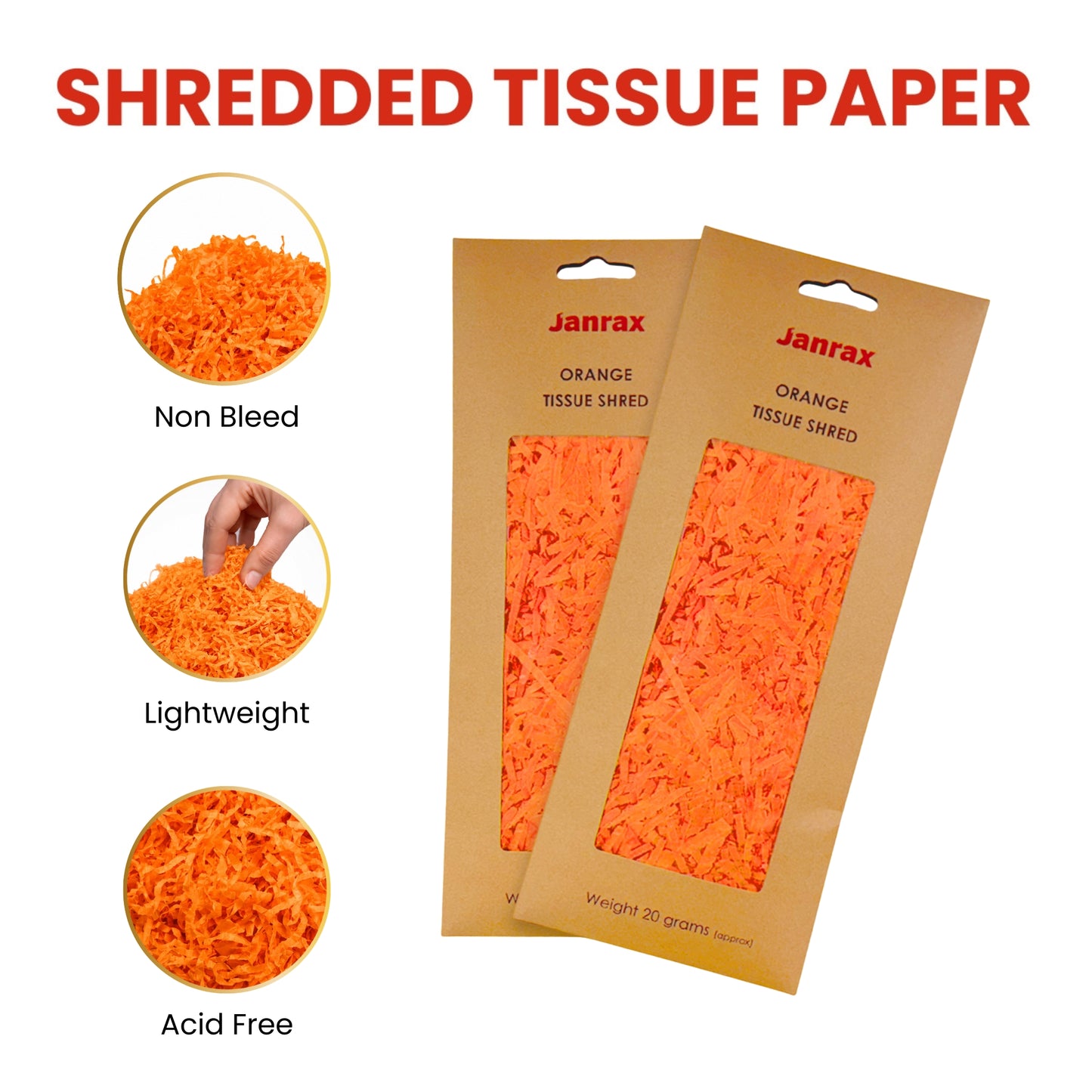 48 Packs of Orange Tissue Shred 20g - Total 960g