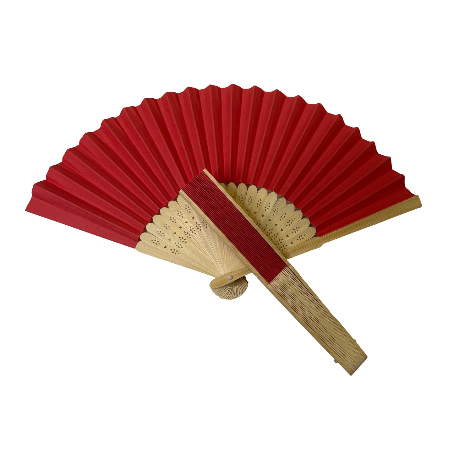 Pack of 10 Red Paper Foldable Hand Held Bamboo Wooden Fans by Parev