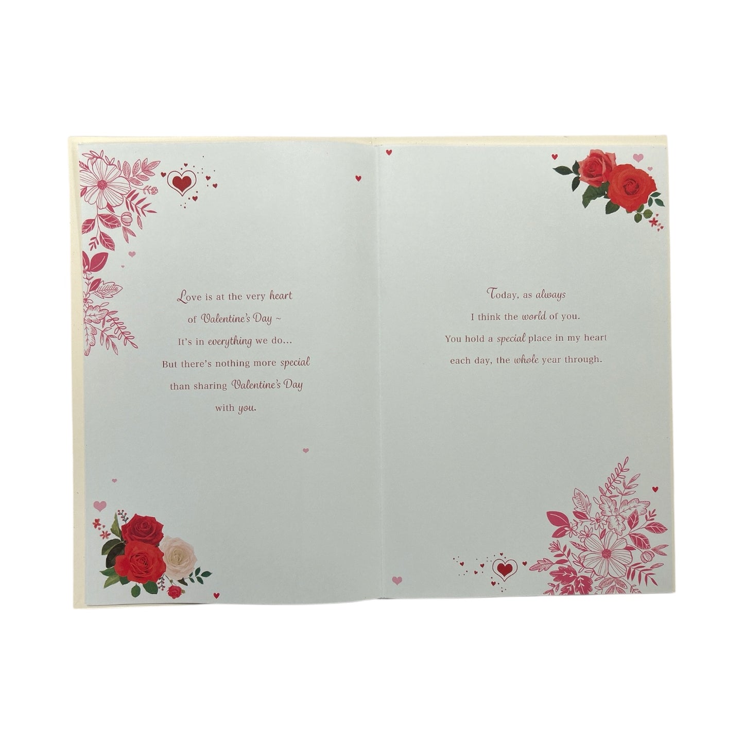 To My Wife Hearts and Red Roses Design 8 Page Insert Valentine's Day Card
