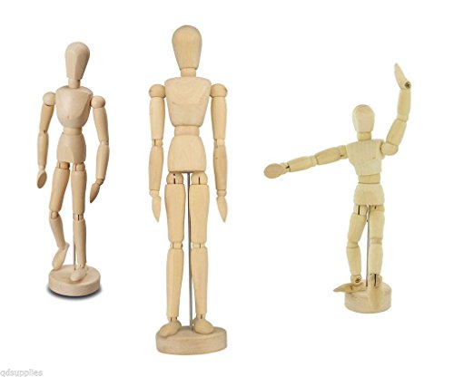3 x Assorted Size Artists Wooden Manikin Movable Limbs Human Joints Manikins Manakin Mannequin