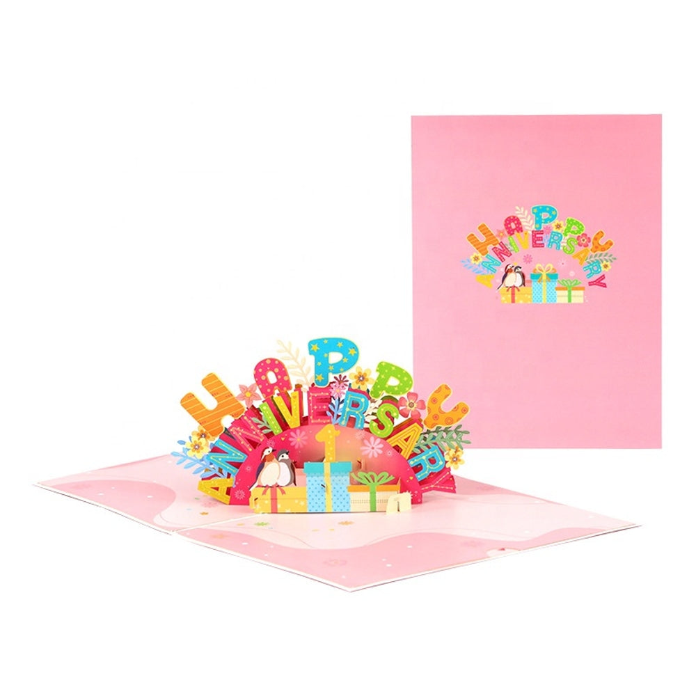 Joyful Birds & Blooms Customizable 3D Pop Up Anniversary Card