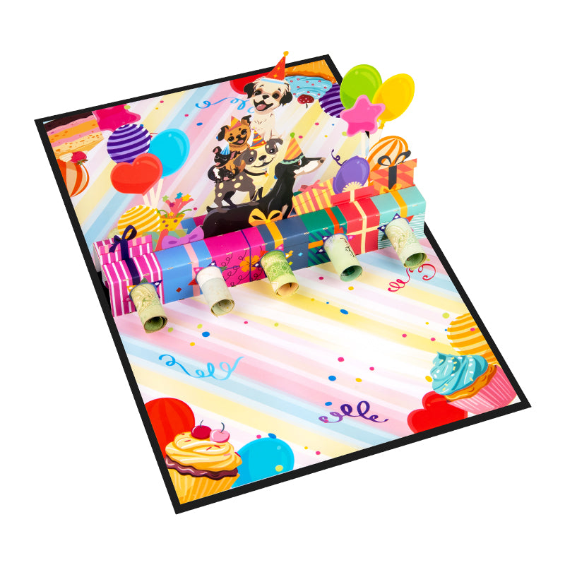 Puppy Party 3D Pop Up Birthday Card with Hidden Gift Card Slot