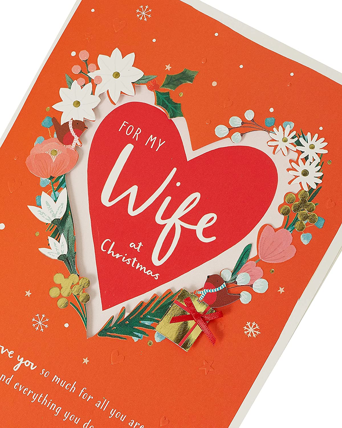 Wife Christmas Card Foliage Love Heart Design