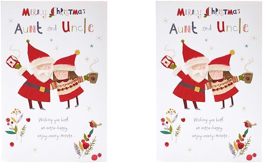 Sweet Santa and Mrs Clause Design Auntie and Uncle Christmas Card (Pack of 2)