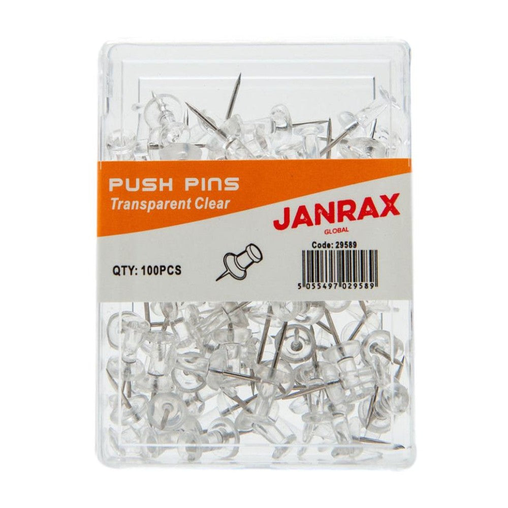 Pack of 100 Janrax Clear Transparent Push Pins