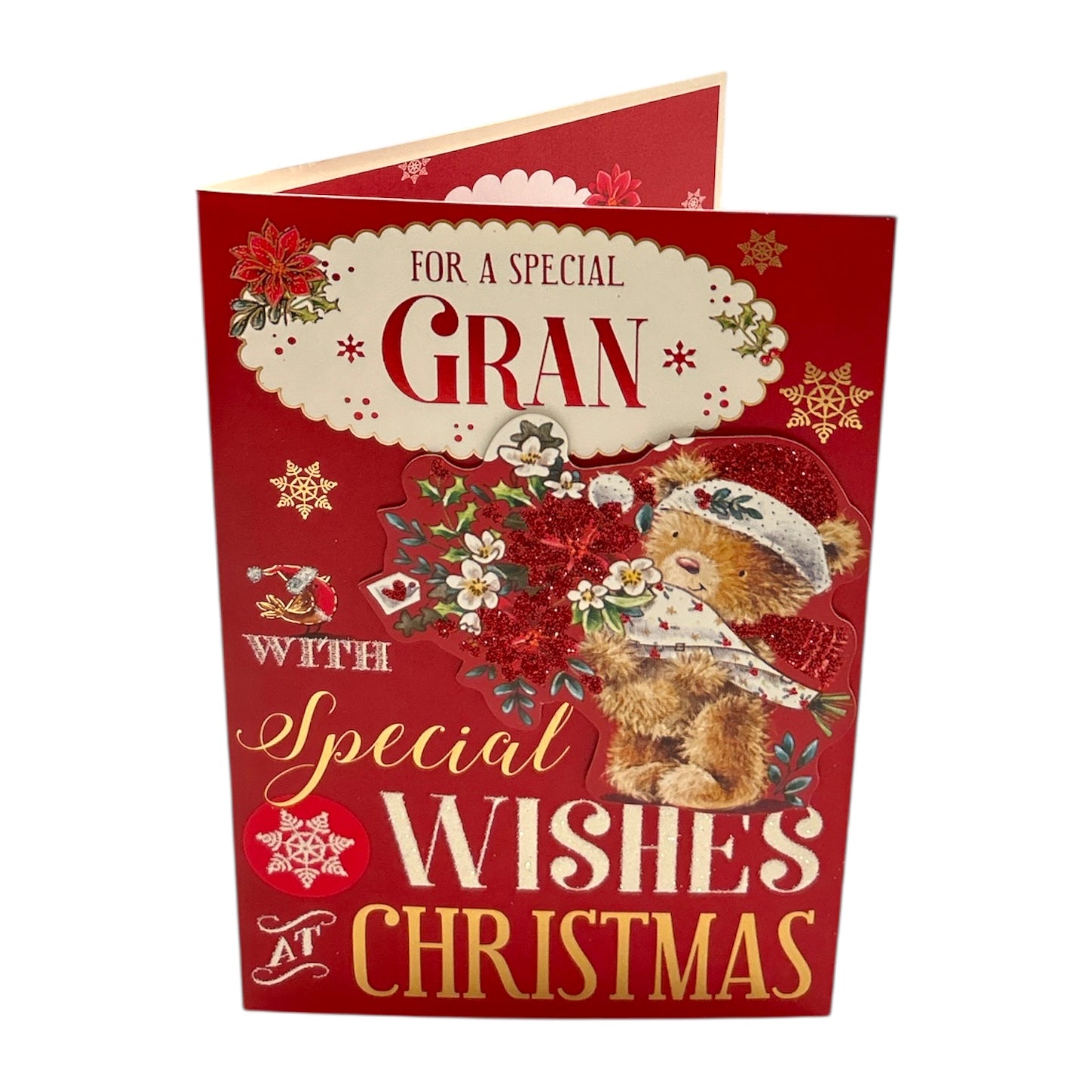 Gran Special Wishes Teddy With Bouquet Christmas Card