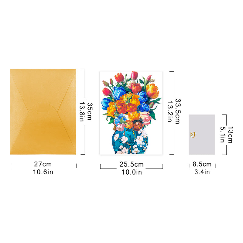 Tulip Harmony 3D Pop Up Vase Greeting Card - Birthday Anniversary Mother's Valentine's Day