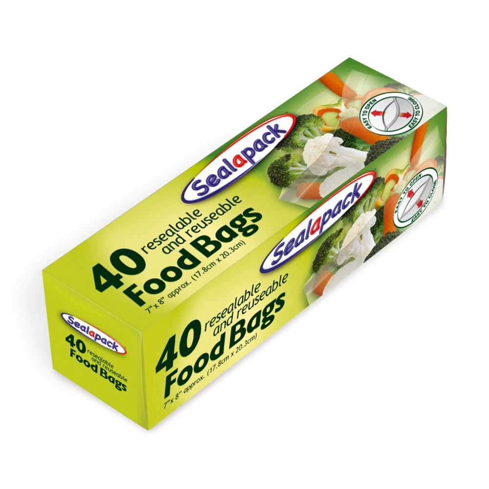 Pack of 40 Resealable Food Bags 178mm x 203mm