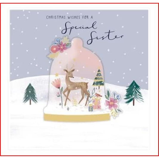 Special Sister Christmas Card Reindeer Design 