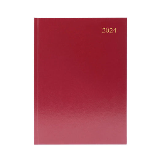 Janrax 2024 A5 2 Days Per Page Burgundy Desk Diary