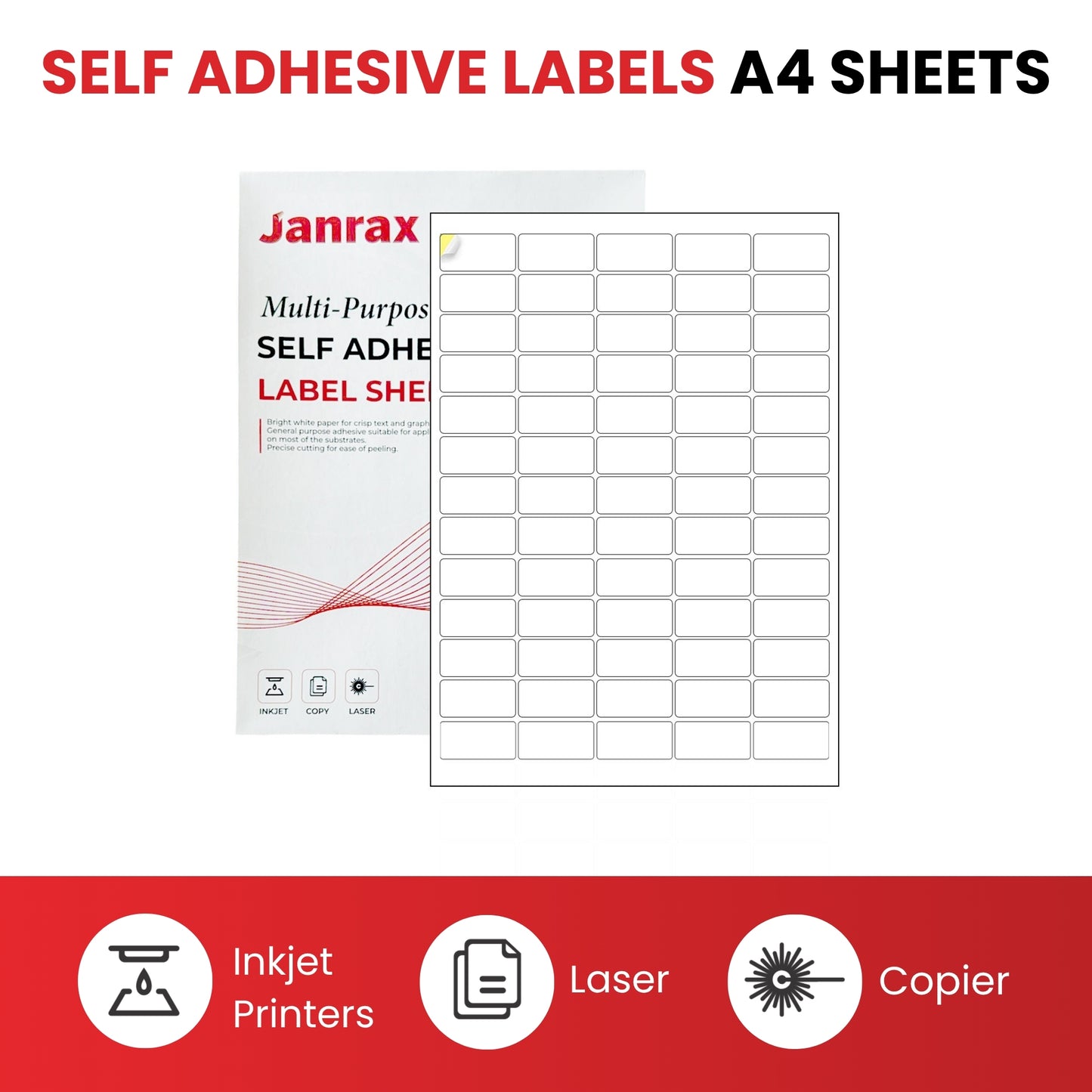 Pack of 1800 White 63x46mm Self Adhesive Labels (18 Labels per A4 Sheet)