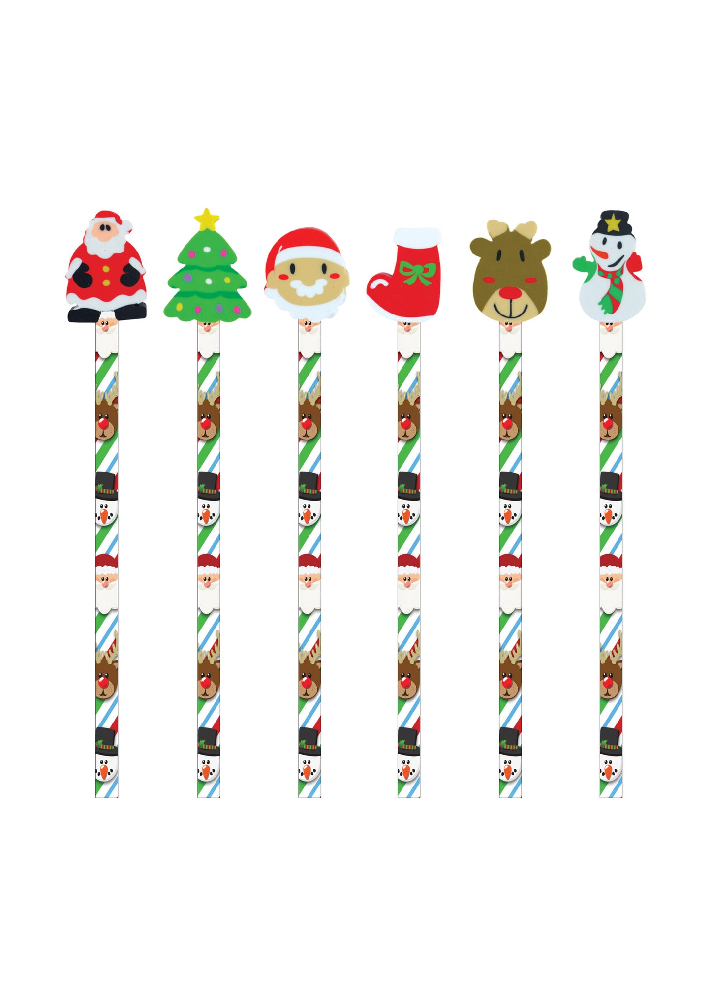 Pack of 6 Christmas Pencils with Eraser