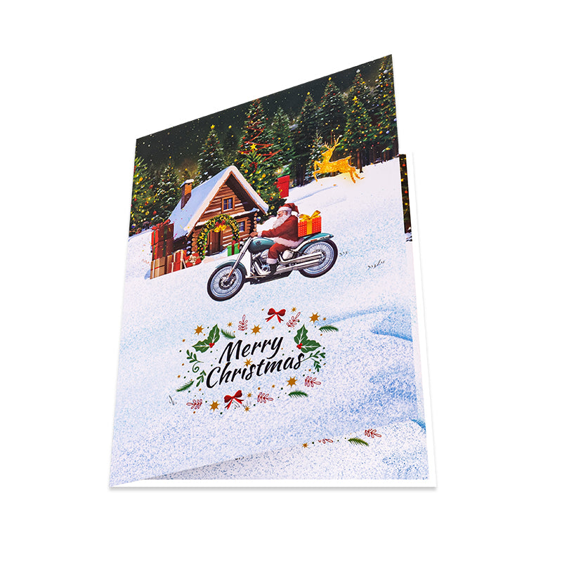 Santa on Wheels 3D Christmas Motorcycle Pop Up Card