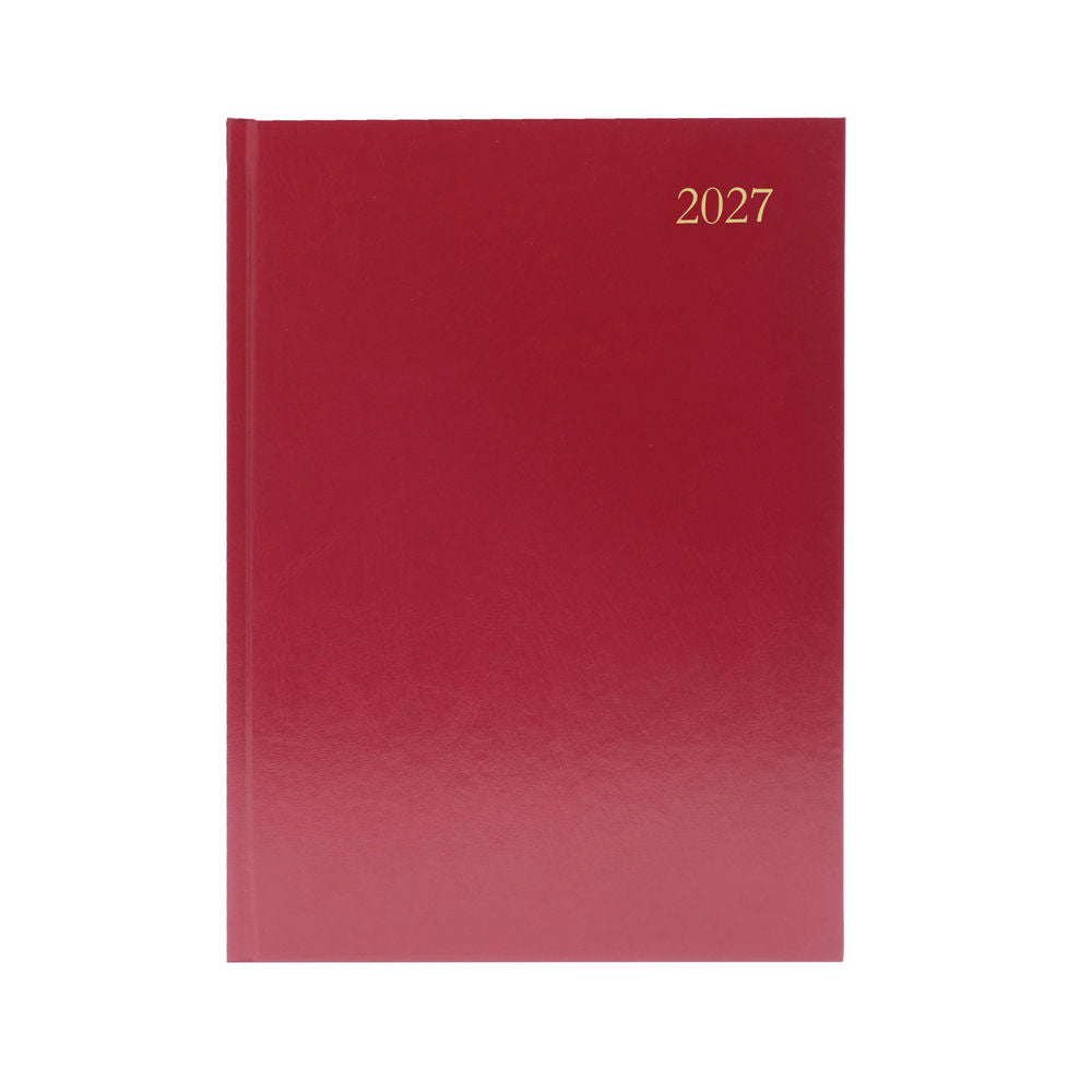 Janrax 2027 A5 Day Per Page Burgundy Desk Diary