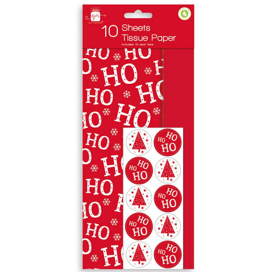 Pack of 10 Sheets Christmas Ho Ho Ho Design Tissue Paper