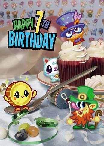 Moshi Monsters 7th Birthday 3D Holographic Greetings Card Blue Seventh Birthday Boy