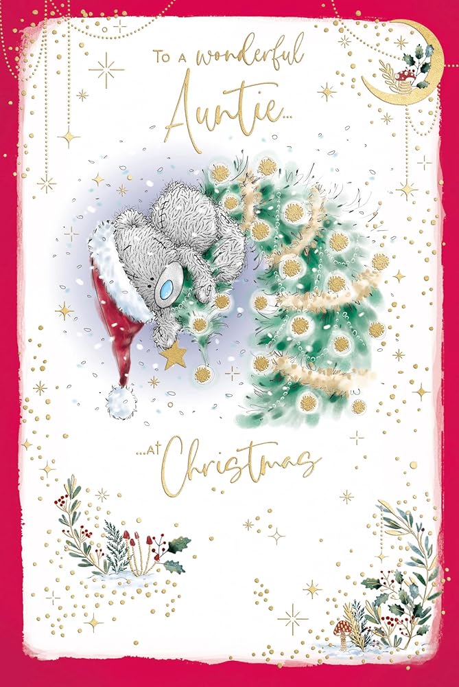 Bear On Tree Auntie Christmas Card