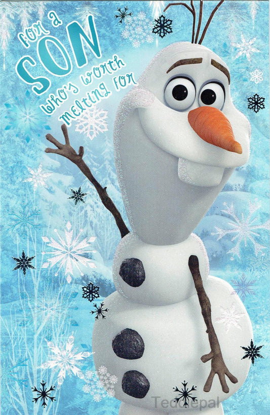 "For A Son Who's Worth Melting For" Disney's Frozen Christmas Card Olaf 