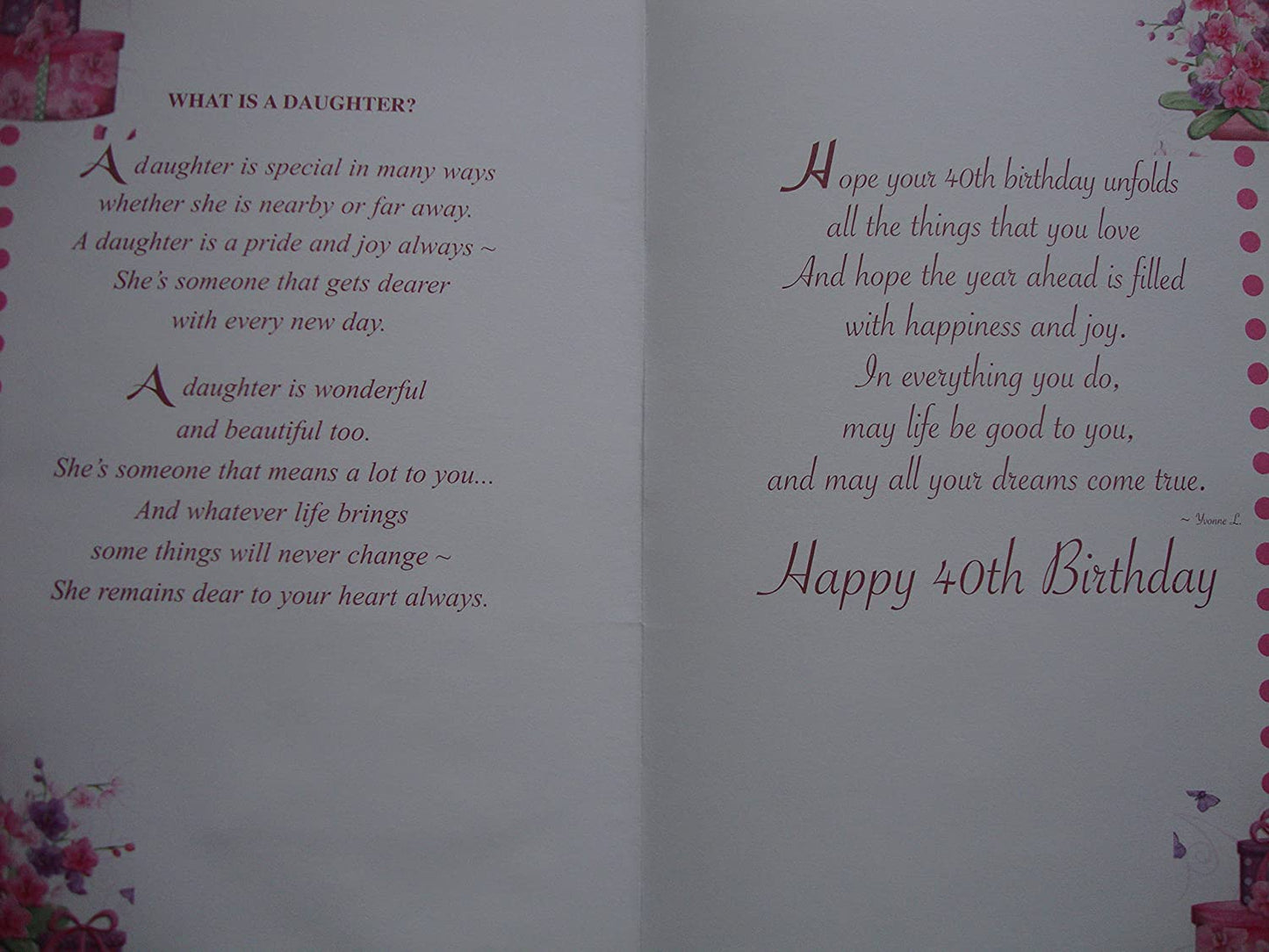 With Love Daughter On Your 40th Birthday Card
