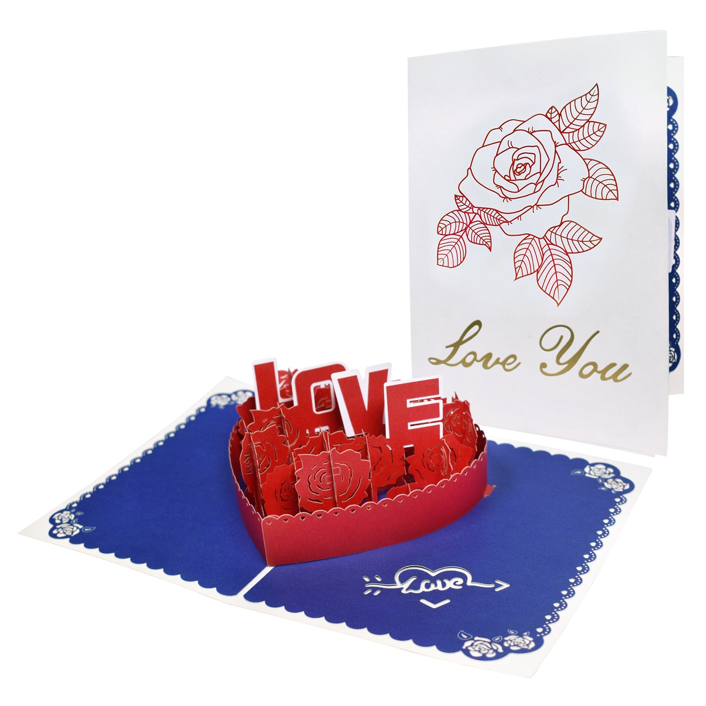 Roses Love Heart Deign 3D Pop Up Valentine’s Day Card