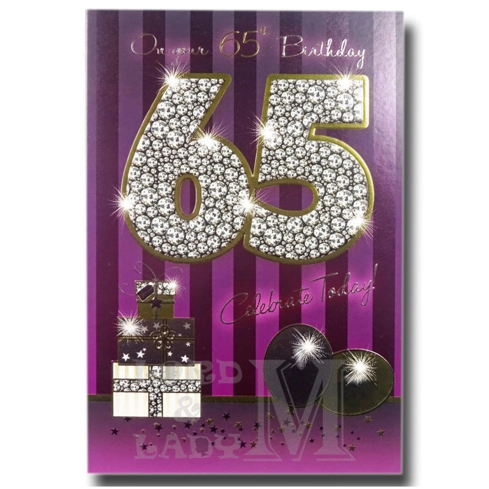 Age 65 Unisex Sparkling Rhinestones Birthday Card