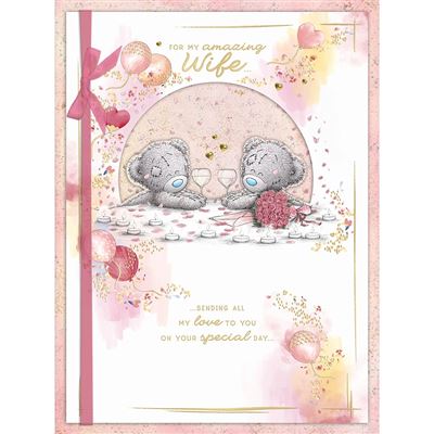 Bears with Wine Glasses Wife Birthday Boxed Handmade Card
