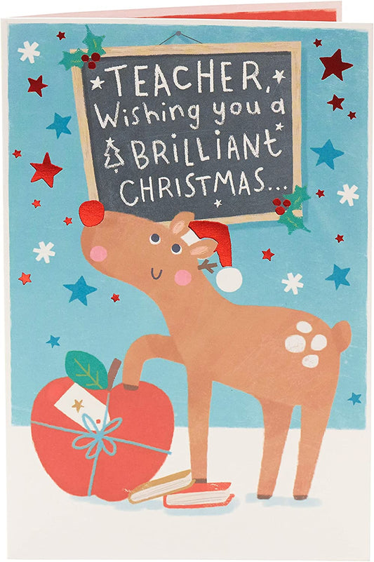 To Teacher Reindeer Design Christmas New Year Card