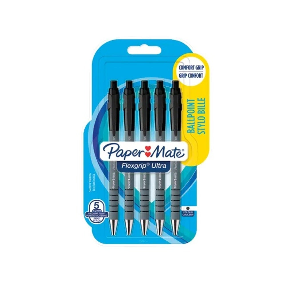 Pack of 5 PaperMate Flexgrip Ultra Retractable Medium Black Ballpoint Pens